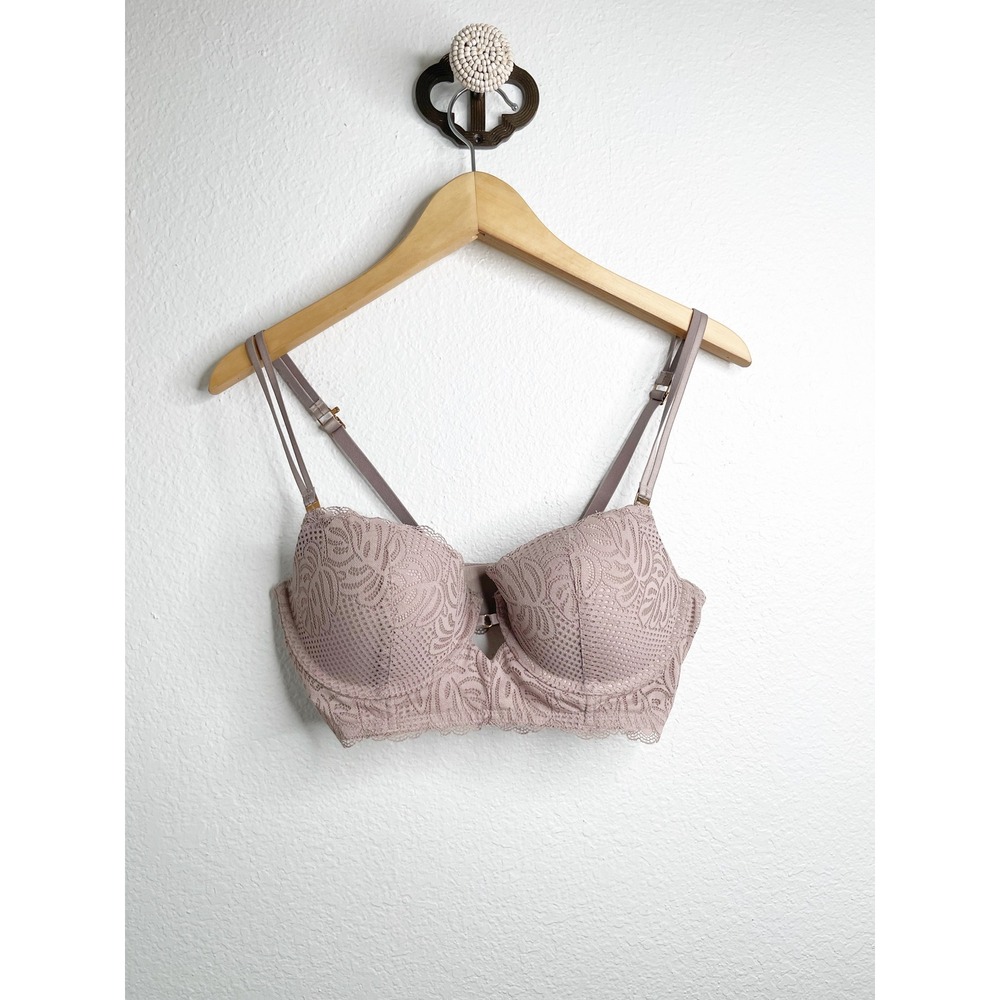 Aerie‎ Womens 36C Dusty Rose Lace Longline Plunge Bra with Keyhole Detail - Picture 2 of 7
